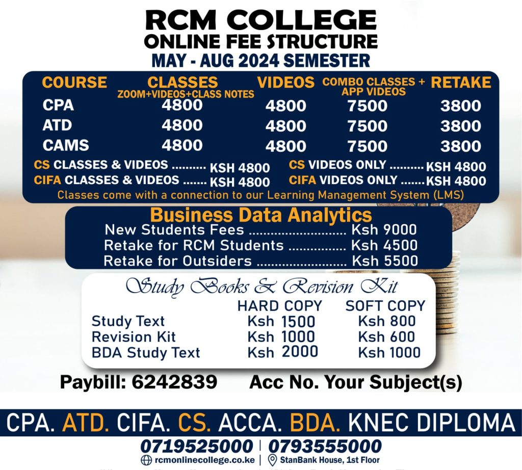 Intake for KASNEB Courses, RCM Online College