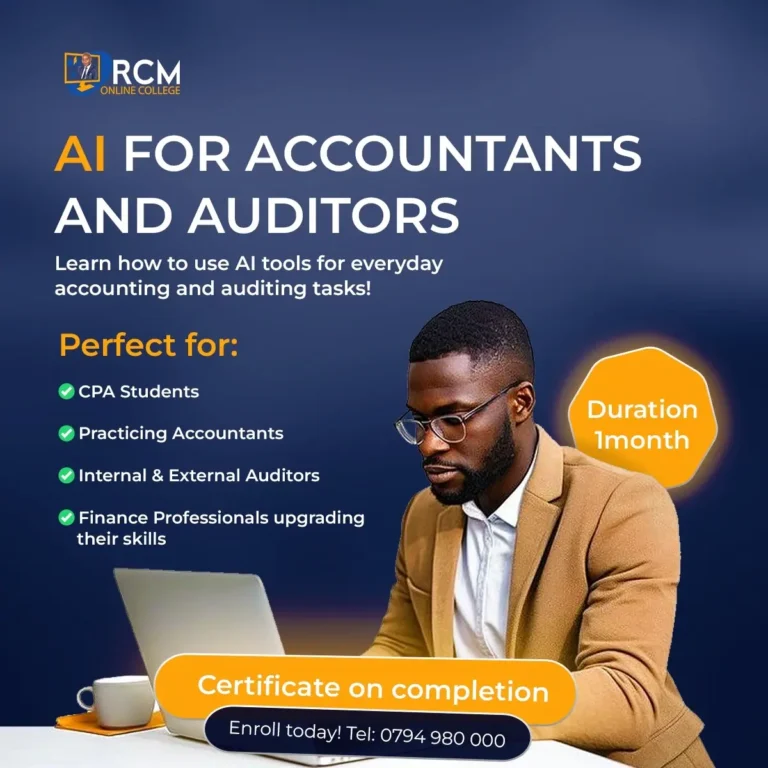 AI for accountants, AI in auditing, AI course Kenya, accounting automation, CPA student AI course, RCM Online College