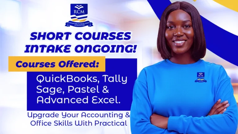 RCM Online College, accounting short courses, KASNEB training, CPA students, ATD students, QuickBooks course Kenya, Sage training Kenya, Tally classes, iTax training, Advanced Excel course, practical accounting skills, bookkeeping training, Nairobi accounting courses, December 2025 intake, short courses
