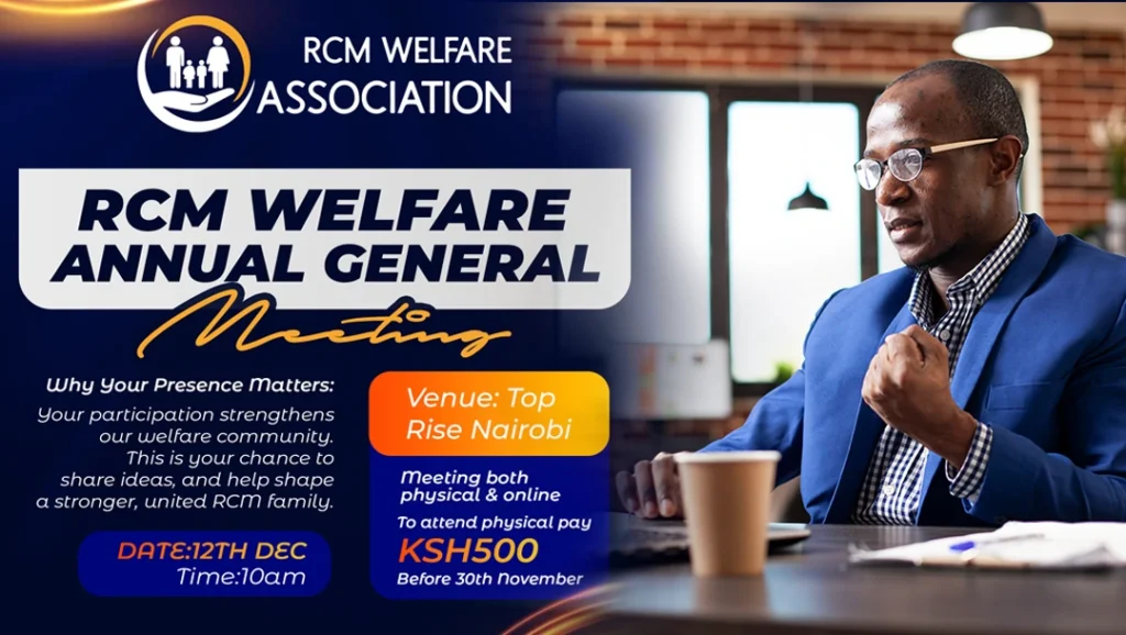 RCM Welfare Association, RCM Welfare Association AGM, AGM 2025, welfare association meeting, member participation, financial accountability, community development, democratic leadership, strategic planning, annual report, Top Rise Hotel,