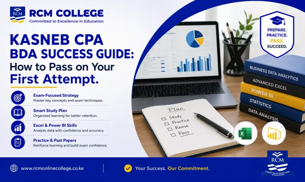 CPA BDA, Business Data Analytics, CPA Business Data Analytics, KASNEB BDA, CPA Data Analytics, Advanced Excel, Power BI, SQL, Oracle, CPA Revision, Business Intelligence, Data Visualization, Predictive Analytics, RCM Online College, CPA Tuition, KASNEB CPA, CPA Revision Kit, Excel Training, Data Analysis, Business Analytics