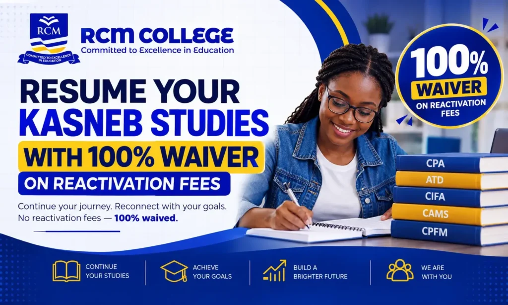 KASNEB reactivation fee waiver, KASNEB fee waiver 2026, KASNEB dormant account, reactivate KASNEB account, resume KASNEB studies, KASNEB courses Kenya, CPA classes Kenya, CS classes Kenya, ATD classes Kenya, CIFA classes Kenya, CAMS classes Kenya, CPFM classes Kenya, KASNEB online classes, RCM Online College